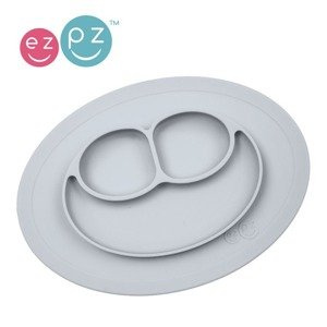 EZPZ Silikonowy talerzyk z podkładką mały 2w1 Mini Mat pastelowa szarość EUMMP003- EZPZ, naczynia dla dzieci