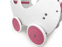 Biało-różowy, głęboki wózek z drewna dla lalki - zabawki dla dziewczynek