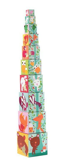 Leśne zwierzątka - klocki dla dzieci, DJ08507-Djeco, zabawki z tektury