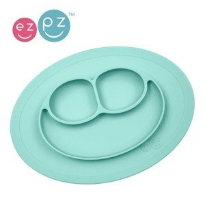 EZPZ Silikonowy talerzyk z podkładką mały 2w1 Mini Mat pastelowy niebieski EUMMA001- EZPZ, naczynia dla dzieci
