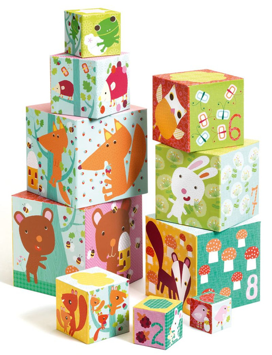 Leśne zwierzątka - klocki dla dzieci, DJ08507-Djeco, zabawki z tektury