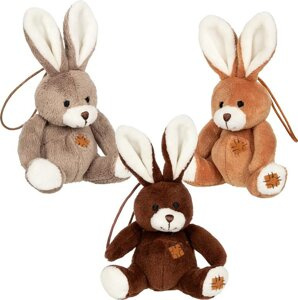 Miniaturowy króliczek z haftowaną brązową łatką brelok zawieszka Goki 50958 maskotki dla dzieci