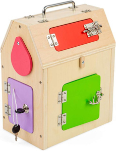 Domek manipulacyjny z zamkami i kółkami zębatymi Bigjigs 37004 Drewniane zabawki dla dzieci