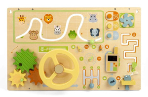 Tablica manipulacyjna dla dzieci z kierownicą i wieloma atrakcjami Dżungla Bigjigs 37081 Drewniane zabawki dla dzieci