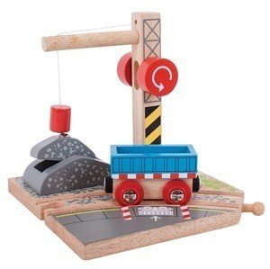 Załadownia żwiru z dźwigiem magnetycznym, BJT253-Bigjigs Rail, kolejki drewniane