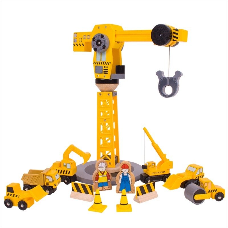 Dźwig pojazdy budowlane w zestawie Bigjigs Toys