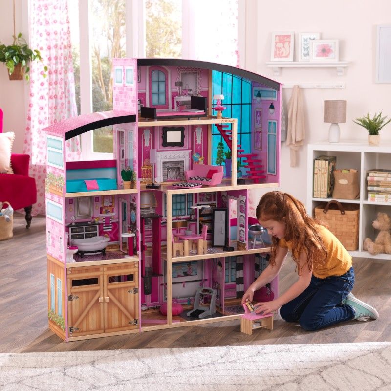 Luksusowy drewniany domek dla lalek z akcesoriami Shimmer Mansion KidKraft