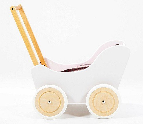 Drewniany wózek dla lalek Biała dama na spacerze