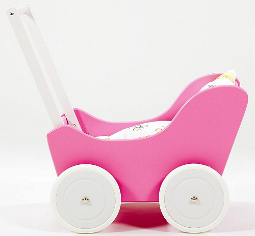 Drewniany wózek dla lalek Różowa Różyczka na spacerze