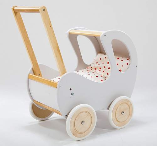 Drewniany wózek dla lalek z budką w stylu Retro, Biała dama na spacerze