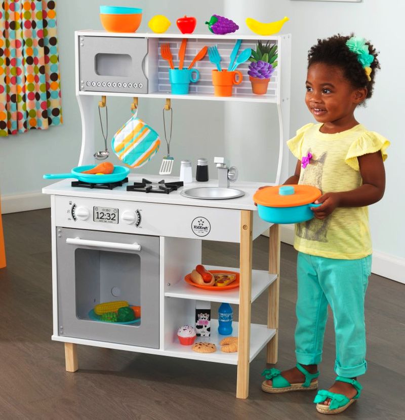 Drewniana kuchnia do zabawy dla dzieci z akcesoriami biała All Time Play KidKraft