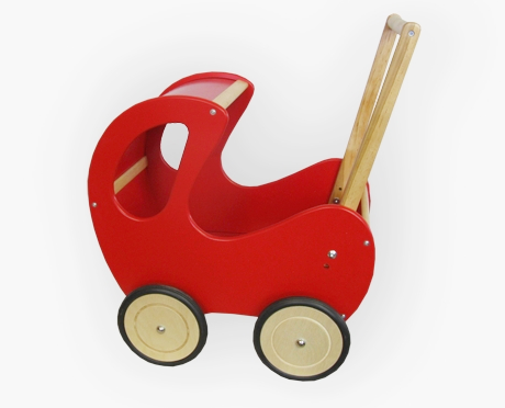 Drewniany wózek dla lalek z budką w stylu Retro, Truskawka na spacerze