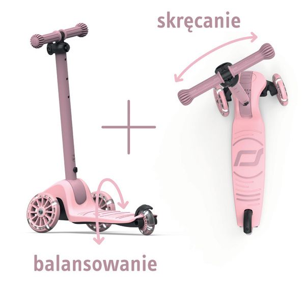SCOOTANDRIDE Highwaykick 3S Hulajnoga z systemem sterowania 2w1 i kółkami LED składana 3+ Rose Hulajnoga_scootandride_rose_new