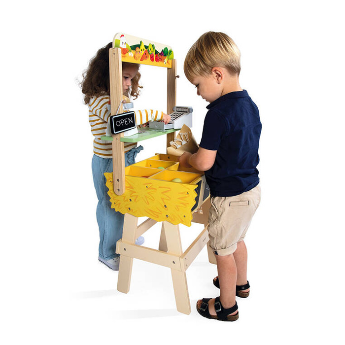 Duży sklep warzywniak z drewna i komplet akcesoriów 50 el. Farma J03322 Janod