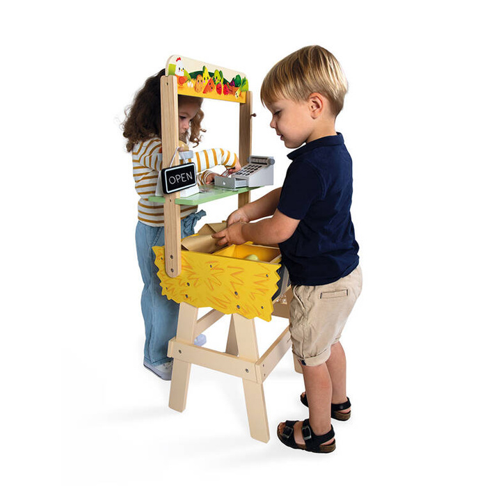 Duży sklep warzywniak z drewna i komplet akcesoriów 50 el. Farma J03322 Janod