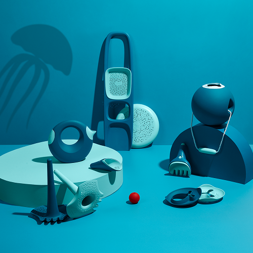 Komplet zabawek do piasku łopatka + grabki Raki Dark Blue + Vintage Blue Quut