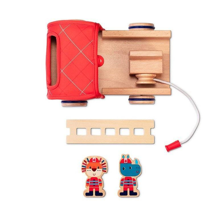 Czerwony wóz strażacki z drewna z dzwoneczkiem, drabiną i wężem Nosorożec Marius 83182-Lilliputiens