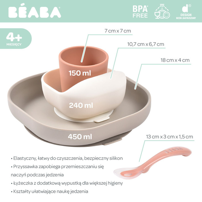 Silikonowe naczynia dla dzieci Zestaw z przyssawką Terracotta Beaba 913591