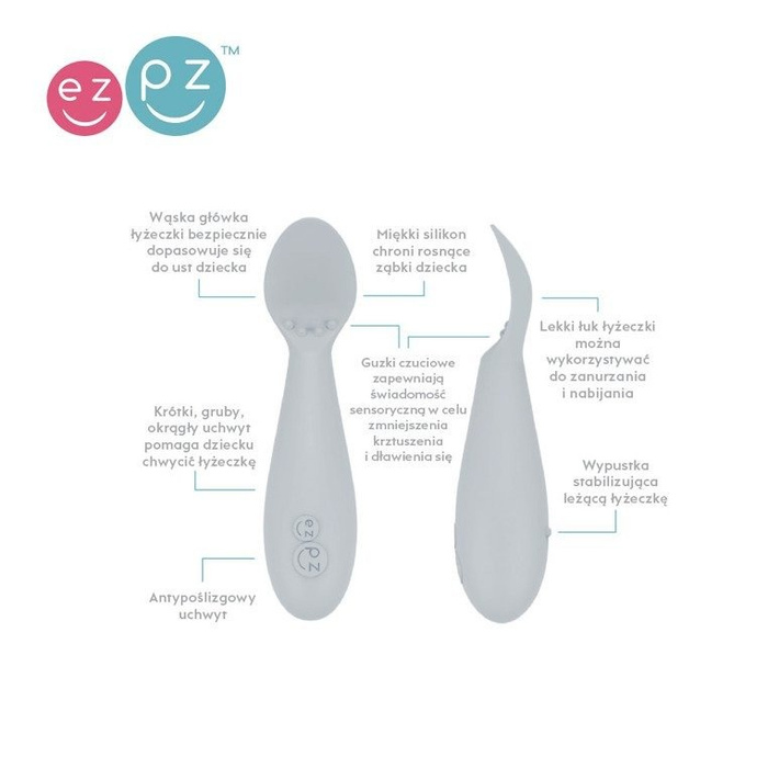 Komplet pierwszych naczyń silikonowych First Foods Set pastelowa szarość EUFFP003-EZPZ