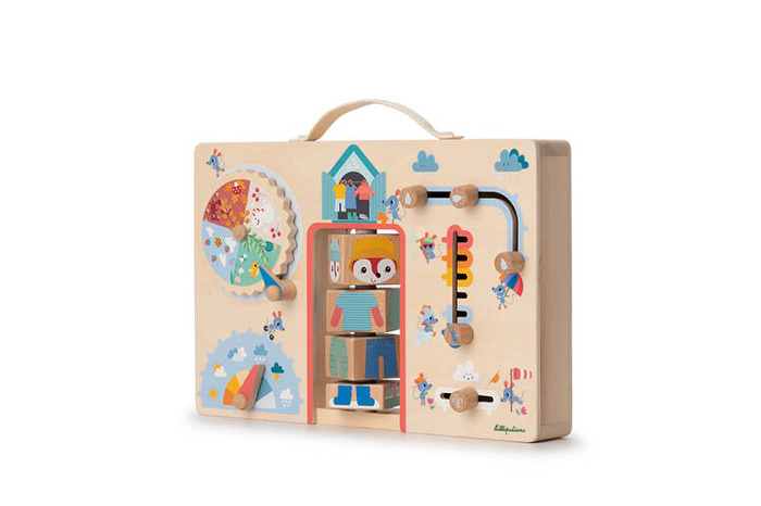 Drewniana tablica manipulacyjna walizka Ubranie na każdą pogodę Lisiczka Alice Lilliputiens 83556