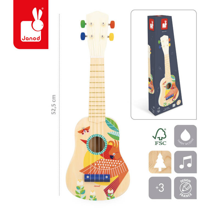 Drewniane ukulele Gioia zabawka rozwijająca słuch J07652 Janod