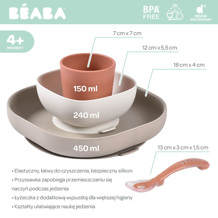 Silikonowe naczynia dla dzieci Zestaw z przyssawką Terracotta Beaba 913591