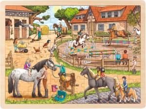 Puzzle Stajnia 96 elementów 57367-Goki, zabawki drewniane