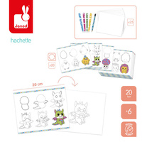 Zestaw kreatywny Rysowanie krok po kroku z brokatowymi markerami 20 rysunków i kolorowanek Janod J09157