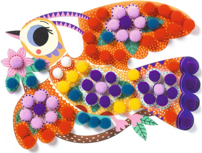 Zestaw kreatywny obrazki z pomponów Ptaszki Djeco DJ00070