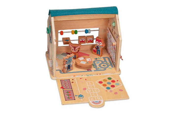 Drewniana wielofunkcyjna rozkładana Szkoła z 3 figurkami i akcesoriami 83422 Lilliputiens