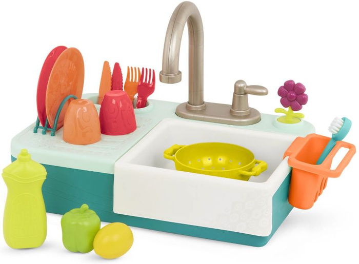 Zlew z działającym kranem i akcesoriami dla dzieci Splash-n-Scrub Sink B.Toys BX2070 zabawa w kuchnię