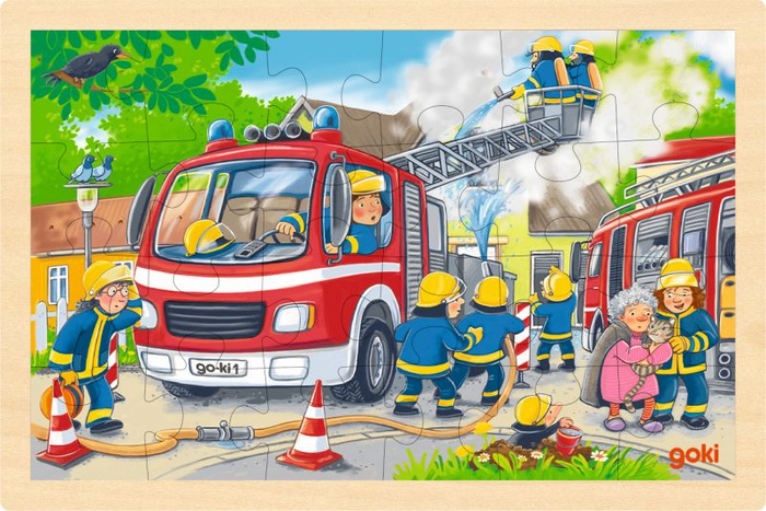 Puzzle drewniane 24 elementy Strażacy Goki 57318
