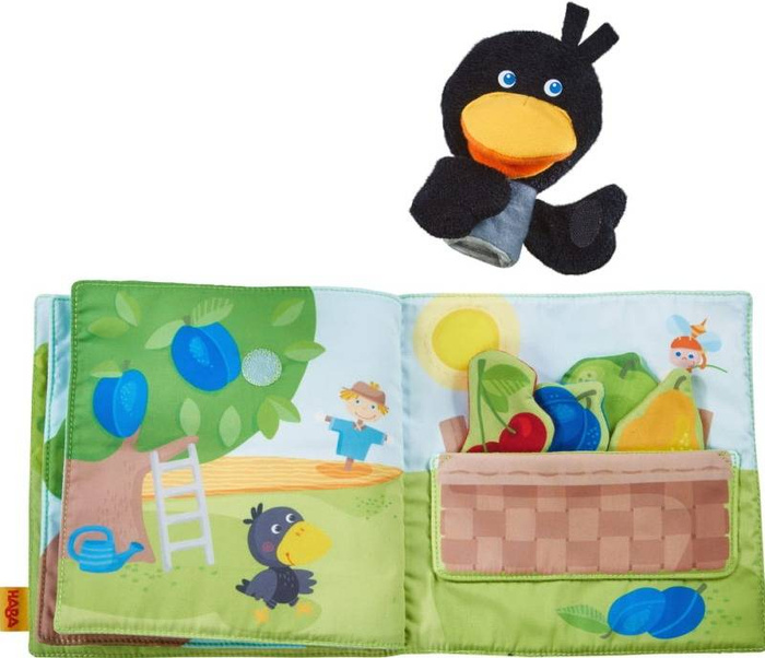 Miękka książeczka z pacynką dla niemowlaka W ogrodzie HB306081-Haba, zabawki dla najmłodszych