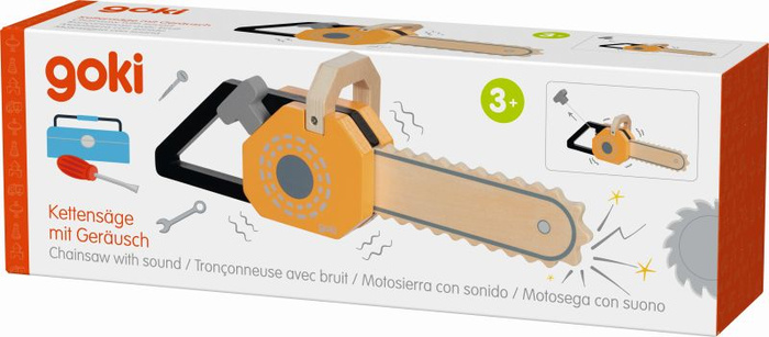Drewniana piła łańcuchowa z dźwiękiem do warsztatu dla dzieci 58323 Goki mały majsterkowicz