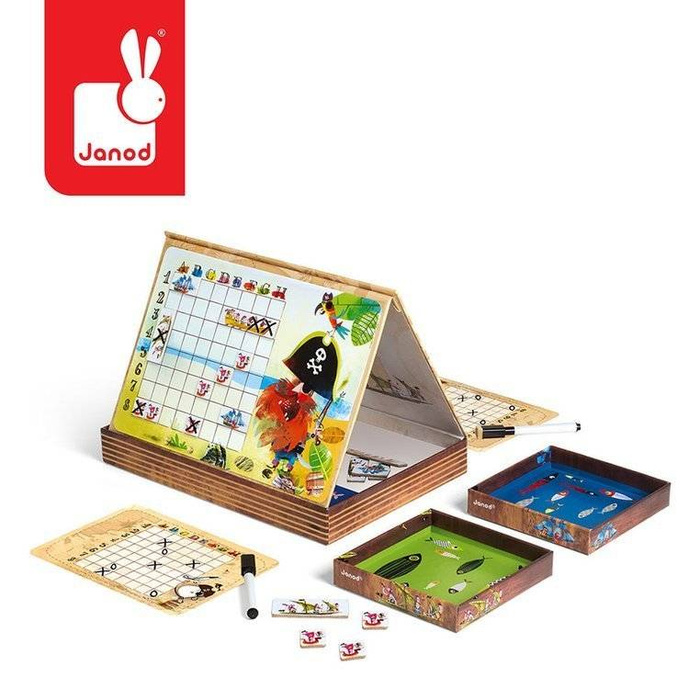 Gra w okręty „Piraci”, JND02835-Janod, gry dla dzieci, zabawki z tektury