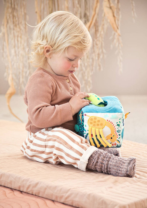 Kostka aktywizująca z pozytywką wielofunkcyjna miękka z gryzakiem Dżungla 83399 Lilliputiens