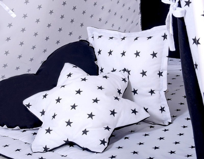 Biały z czarnymi gwiazdami namiot dziecięcy z matą i poduszkami 759TISET-Bobono, Tipi dla dzieci