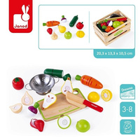 Drewniana skrzynka z warzywami i owocami Green Market 22 elementy 3-8 lat, Janod J06607
