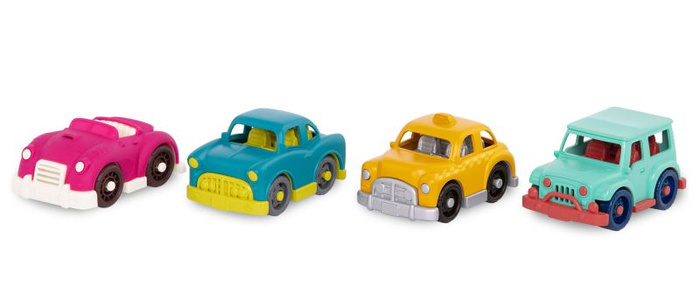Komplet 4 małych autek jeep kabrio taxi retro Mini Riders Wonder Wheels Battat BT1045Z