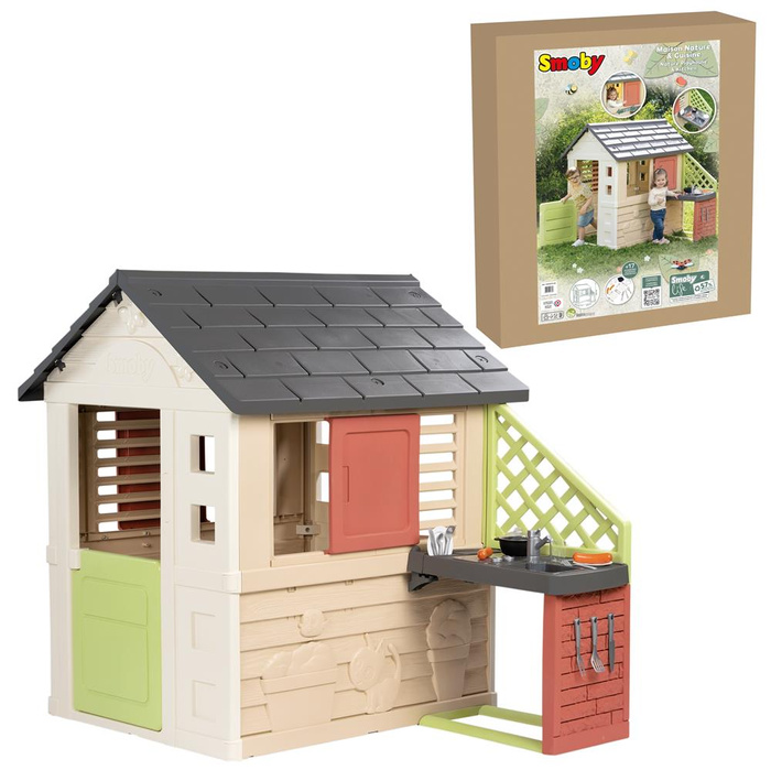 Wielofunkcyjny Domek Nature z kuchnią + 17 akcesoriów Smoby 810739 dla dzieci do aktywnej zabawy w ogrodzie