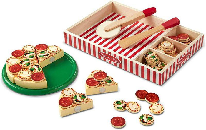 Pizza Party drewniana pizza z dodatkami 50533 Melissa & Doug, zabawa w gotowanie