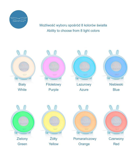 Lampka budząca światłem 3w1 niebieski Królik Rabbit & Friends AC-W Lampki nocne dla dzieci