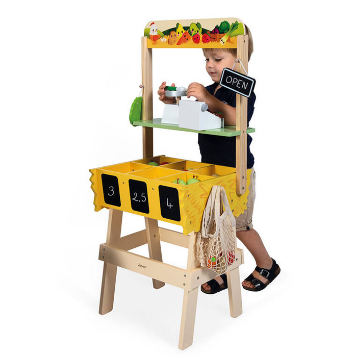 Duży sklep warzywniak z drewna i komplet akcesoriów 50 el. Farma J03322 Janod