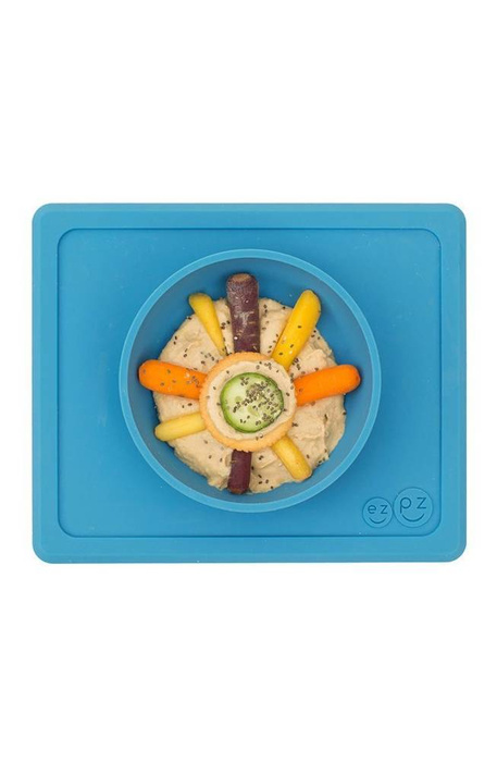 Silikonowa miseczka z podkładką 2w1 Mini Bowl niebieska EUMBB003-EZPZ, naczynia dla dzieci
