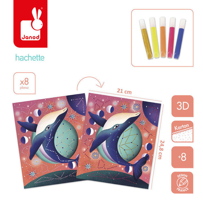 Zestaw kreatywny z farbkami Malowanie kropkami Puentylizm 3D Kosmiczne zwierzęta Janod J09168