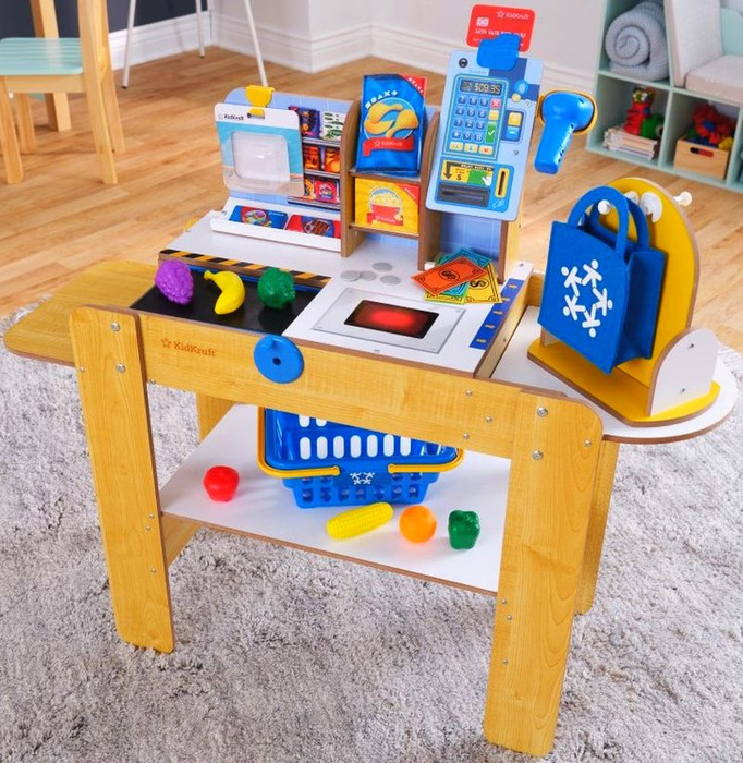 Drewniana kasa samoobsługowa ze skanerem do zabawy w sklep dla dzieci KidKraft KK20258