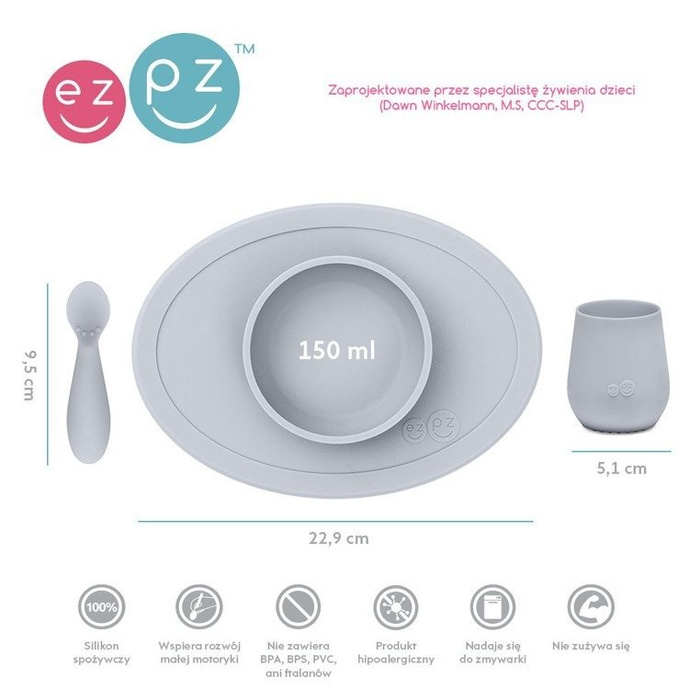 Komplet pierwszych naczyń silikonowych First Foods Set pastelowa szarość EUFFP003-EZPZ