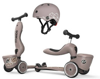 Zestaw SCOOTANDRIDE Kask + Highwaykick1 2w1 jeździk i hulajnoga z zamykanym schowkiem Brown Lines