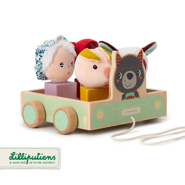 Drewniany wózek multifunkcyjny z sorterem do ciągnięcia Wilk Louis 83470 LILLIPUTIENS
