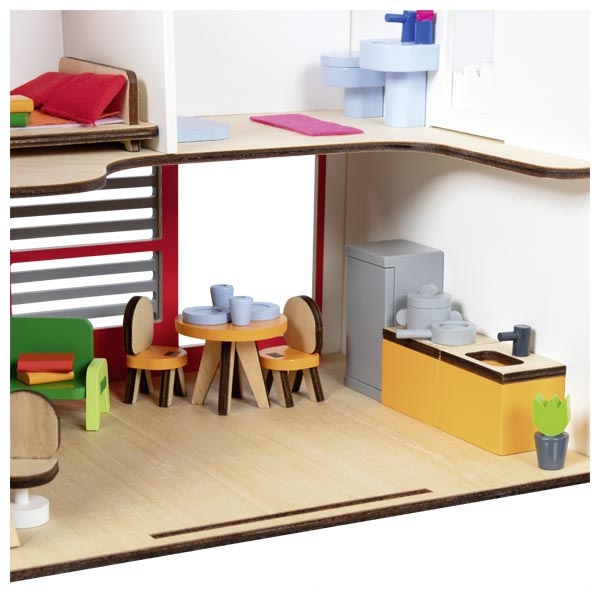 Drewniany domek dla lalek Eco House przenośny z akcesoriami 54 el Goki 51458